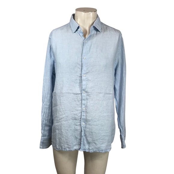 PORTER & ASH -MEN'S XLARGE -BLUE LONG SLEEVE BUTTON COLLARED 100% LINEN SHIRT - Picture 1 of 8